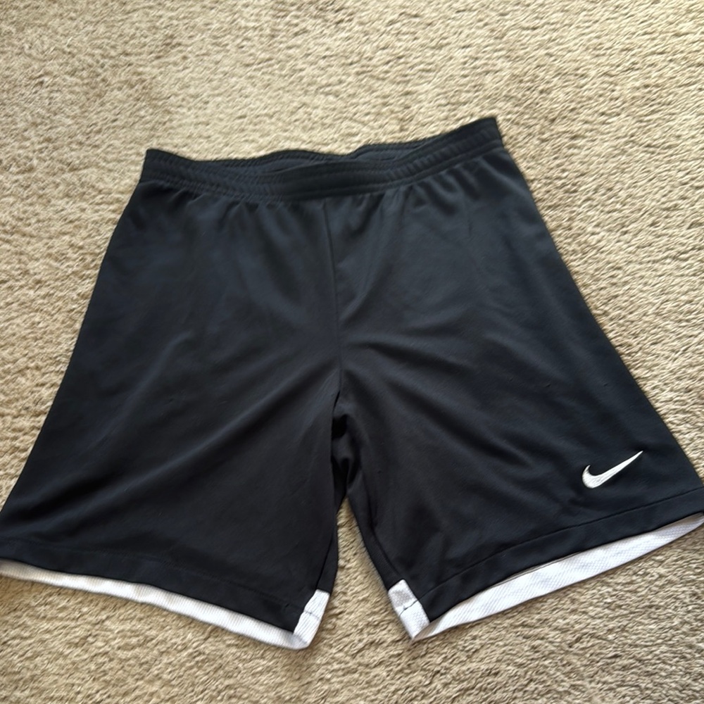 Nike Men’s Black Athletic Shorts with White Swoosh and Hem
